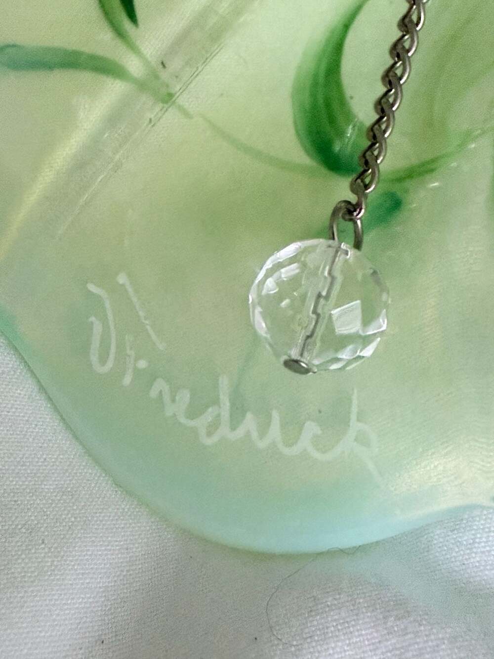 Uranium Fenton Hand Painted Light Green Floral Art Glass Bell - Picture 11 of 15